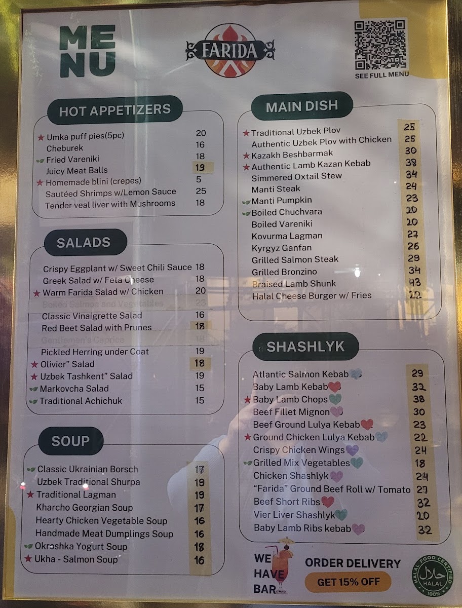 FARIDA - Finest World Dishes Menu - Image 1