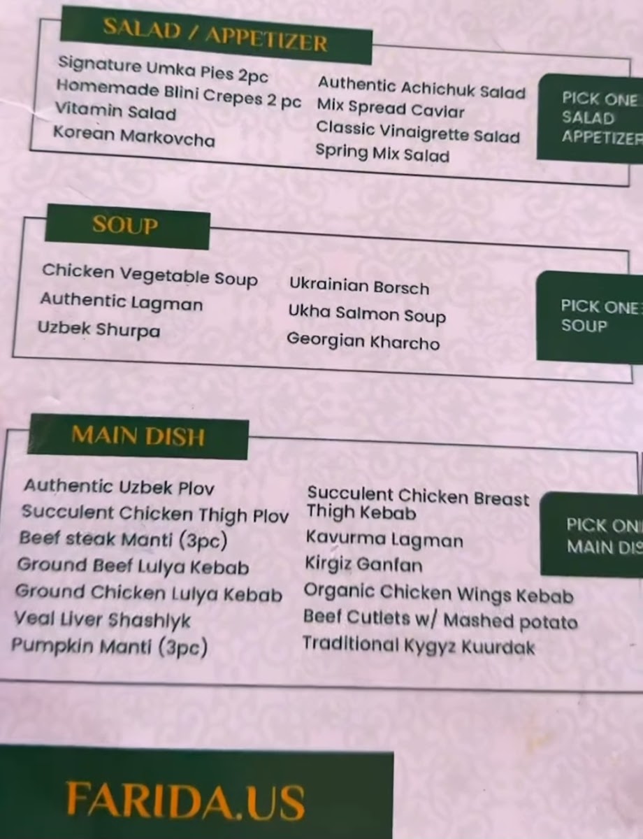 FARIDA - Finest World Dishes Menu - Image 2